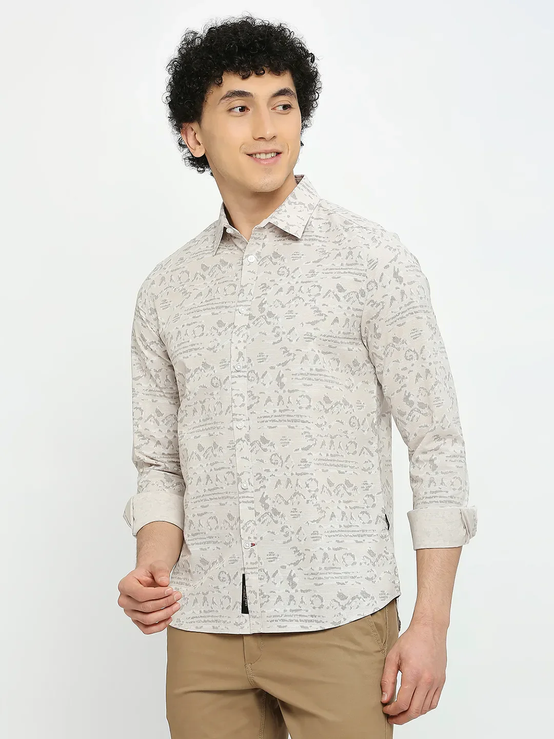 Beige Slim Straight Fit Regular Collar Long Sleeves Men's Shirt by Being Human Clothing - Image 2
