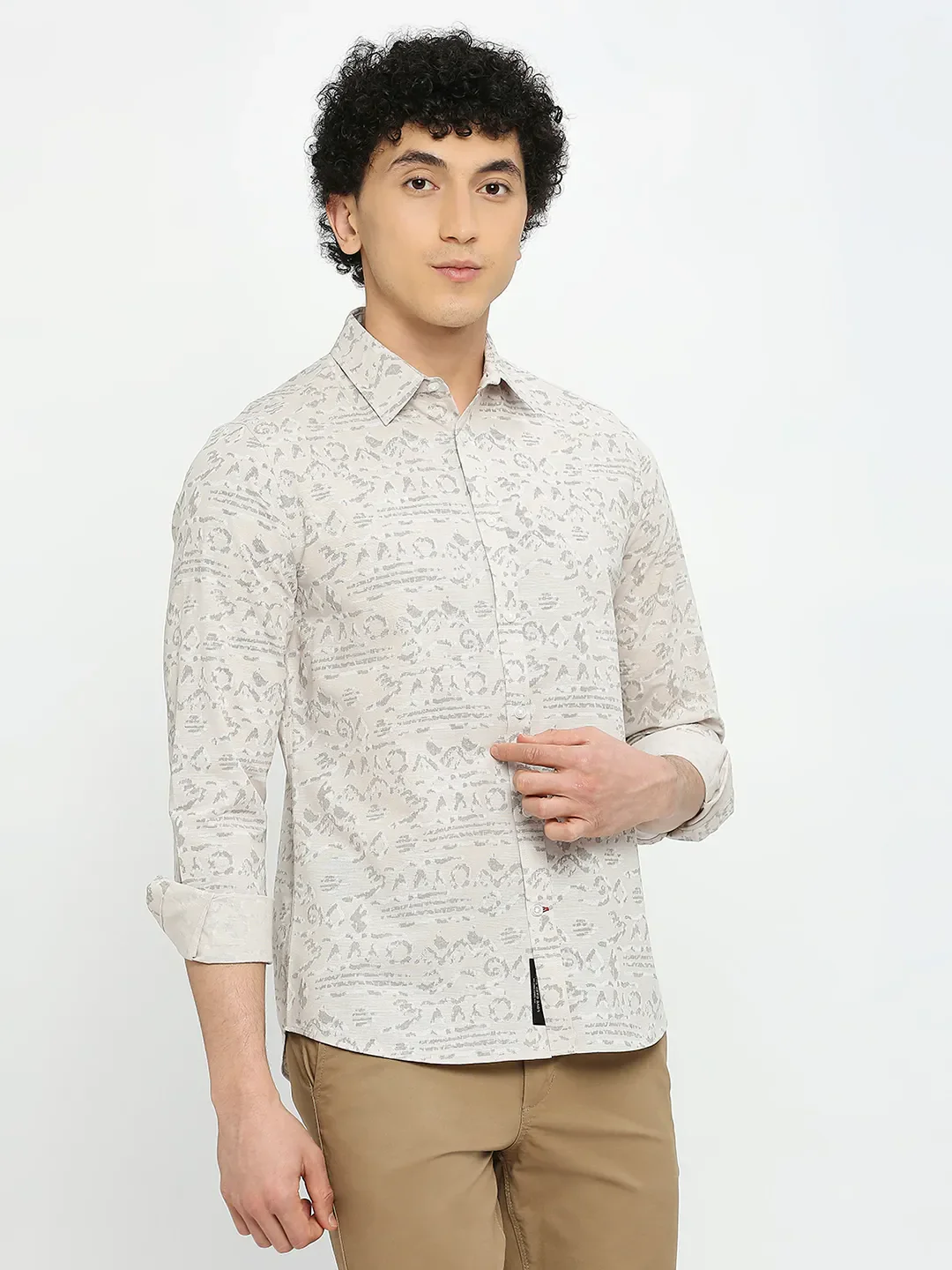 Beige Slim Straight Fit Regular Collar Long Sleeves Men's Shirt by Being Human Clothing - Image 3