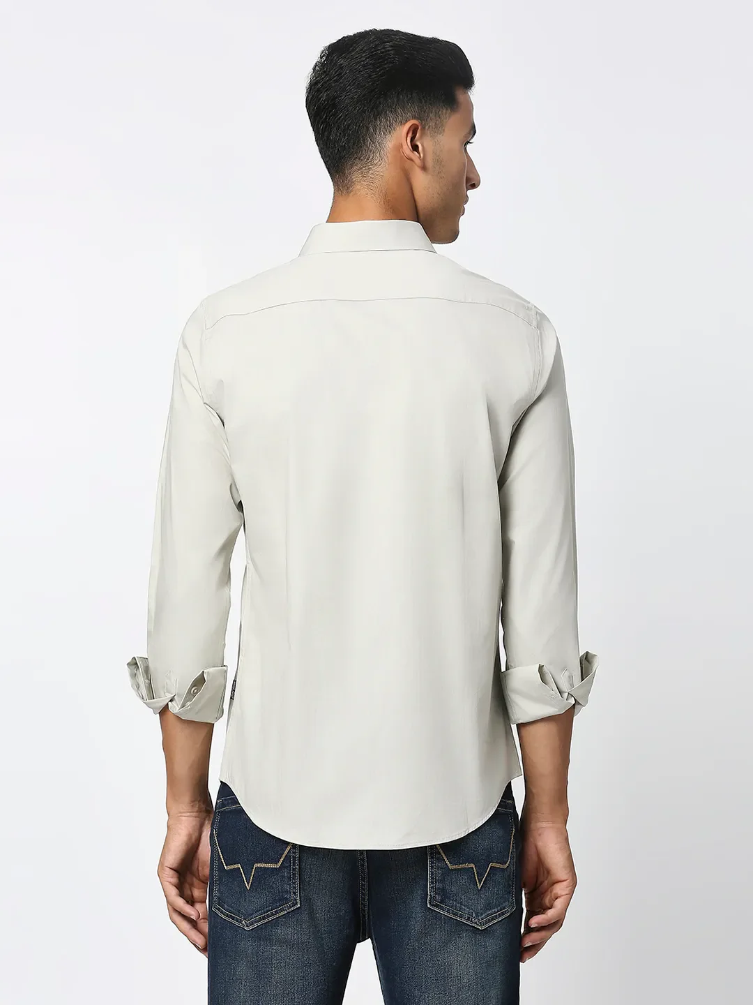 Beige Slim Straight Fit Regular Collar Long Sleeves Men's Shirt by Being Human Clothing - Image 4