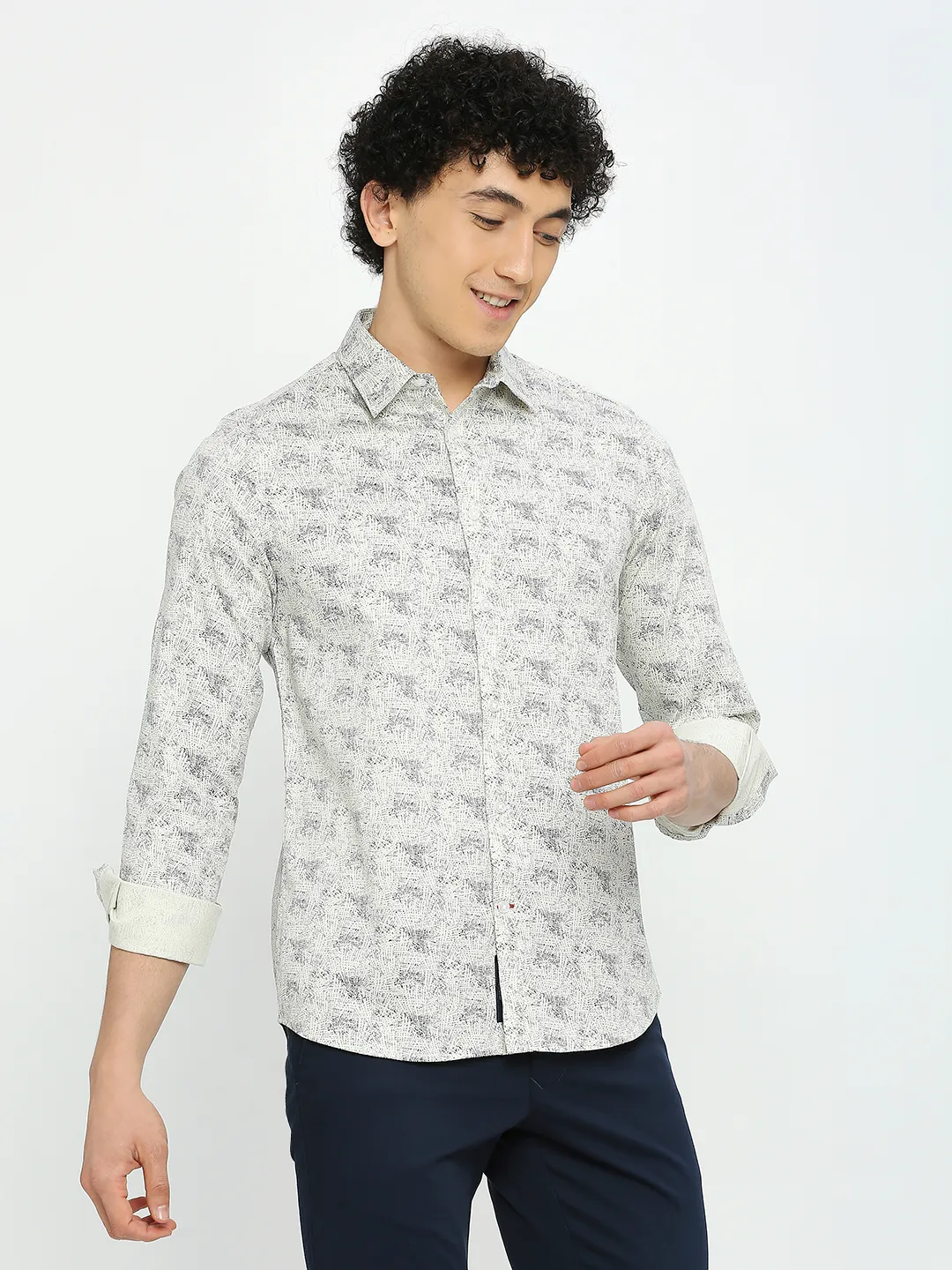 Beige Slim Straight Fit Regular Collar Long Sleeves Men's Shirt by Being Human Clothing - Image 3