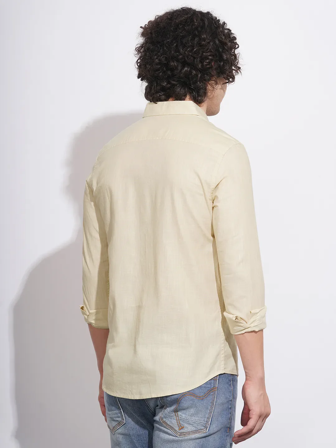 Beige Slim Fit Regular Collar Men's Shirt by Being Human Clothing - Image 3