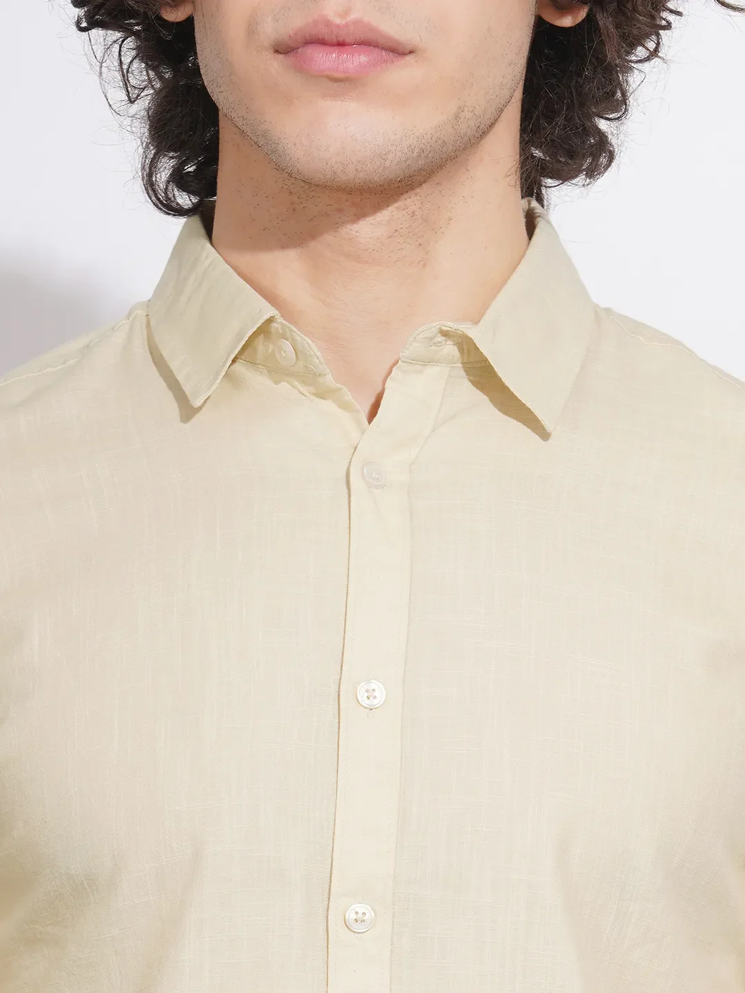 Beige Slim Fit Regular Collar Men's Shirt by Being Human Clothing - Image 5