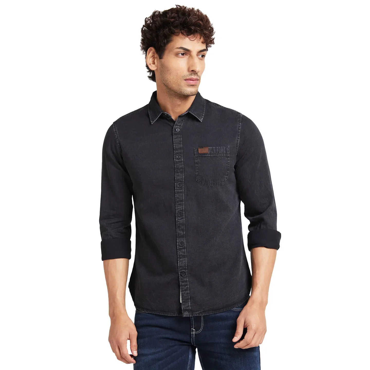 Black Slim Straight Fit Regular Collar Long Sleeves Men's Shirt by Being Human Clothing
