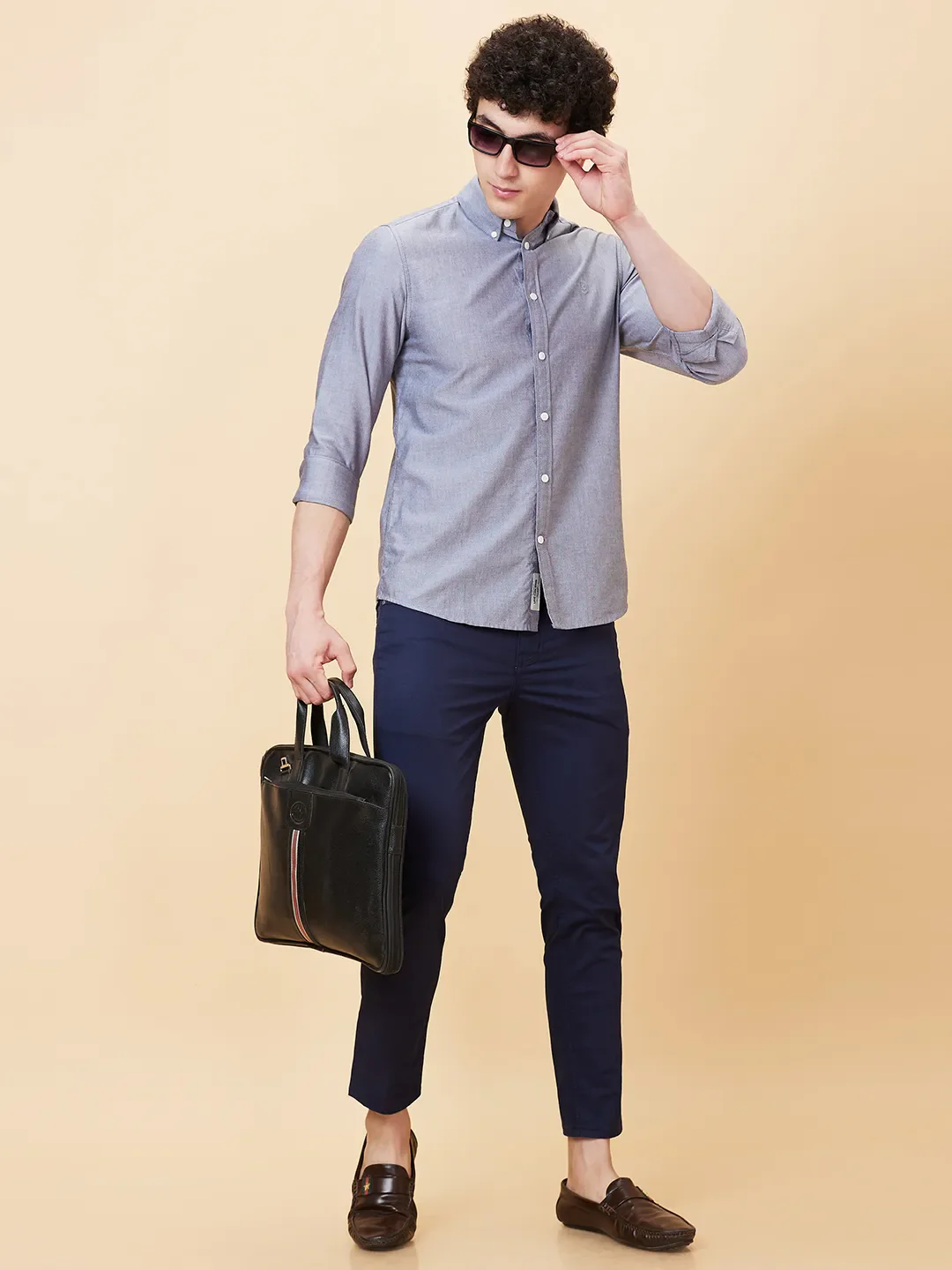 Black Slim Straight Fit Regular Collar Long Sleeves Men's Shirt by Being Human Clothing - Image 5