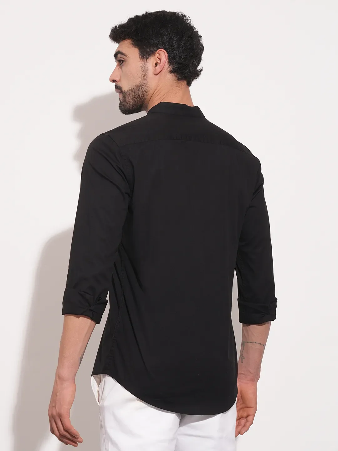 Black Slim Straight Fit Regular Collar Long Sleeves Men's Shirt by Being Human Clothing - Image 3