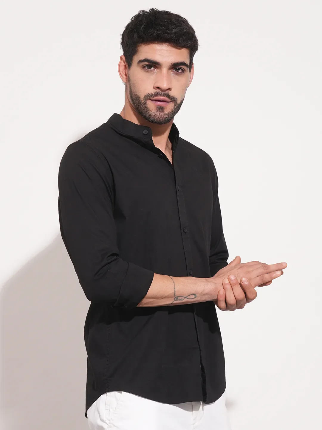 Black Slim Straight Fit Regular Collar Long Sleeves Men's Shirt by Being Human Clothing - Image 7