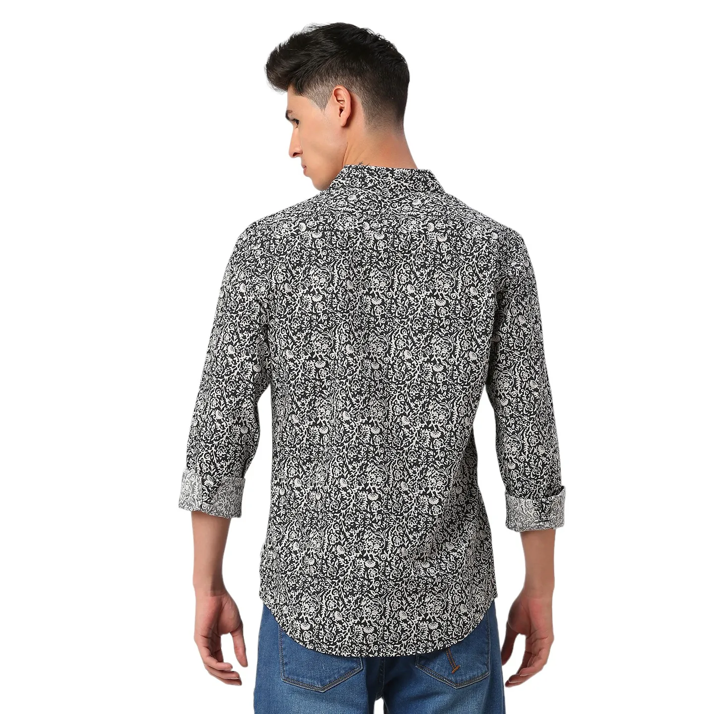 Black Slim Fit Regular Collar Men's Shirt by Being Human Clothing - Image 4