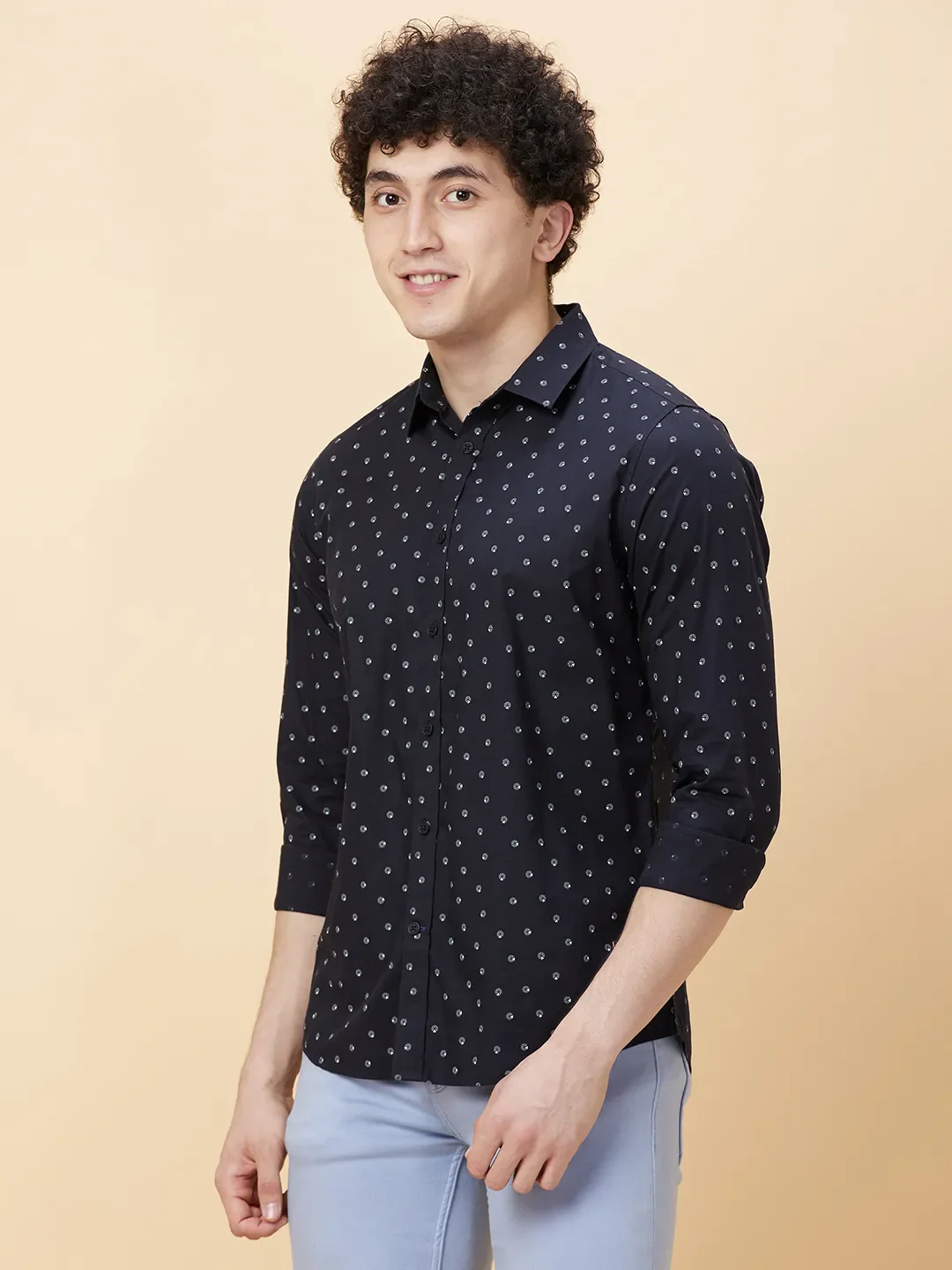 Black Slim Straight Fit Regular Collar Long Sleeves Men's Shirt by Being Human Clothing - Image 3