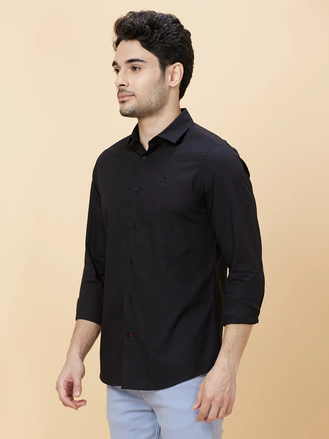 Black Slim Fit Regular Collar Men's Shirt by Being Human Clothing - Image 3