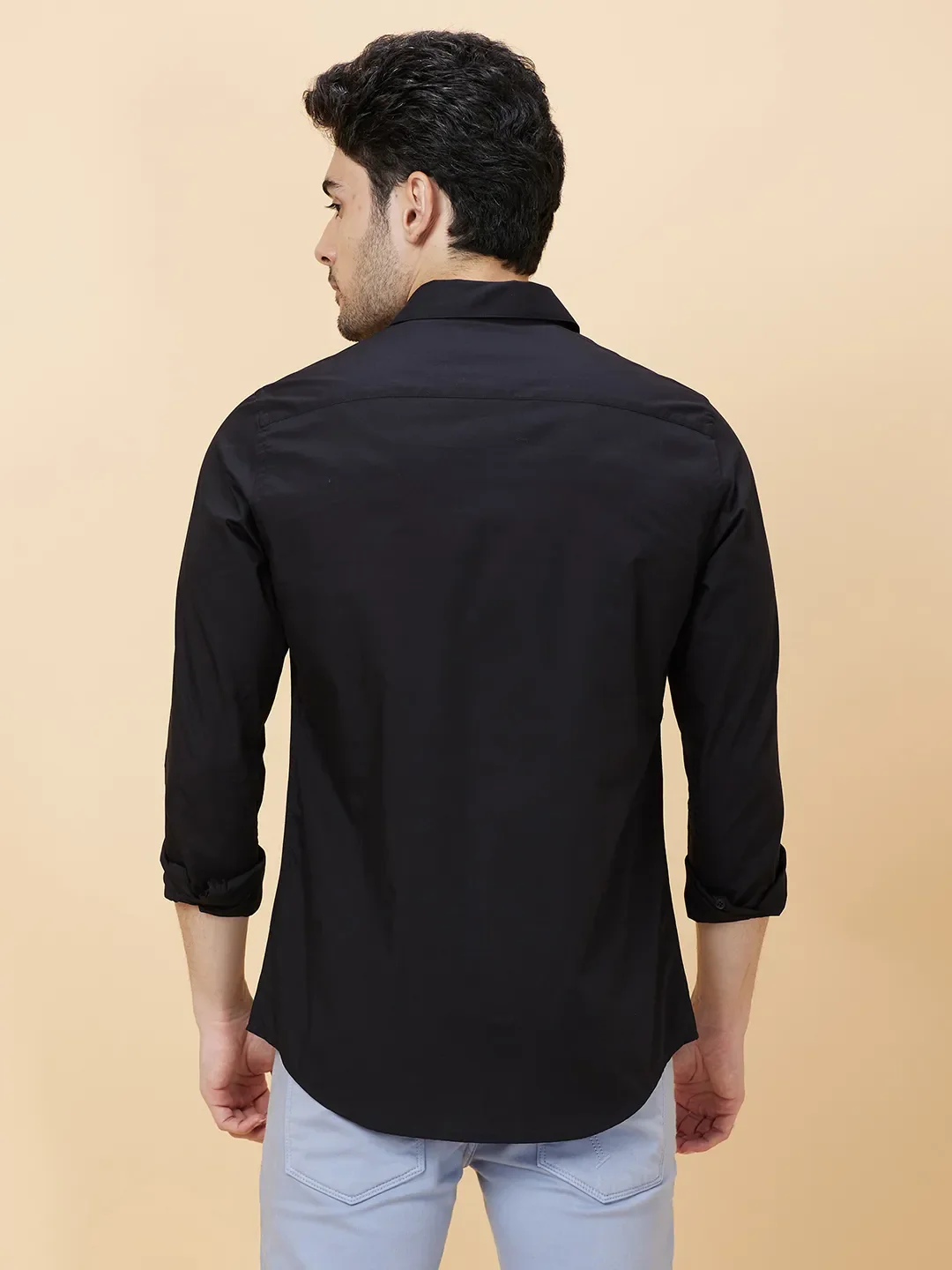 Black Slim Fit Regular Collar Men's Shirt by Being Human Clothing - Image 4