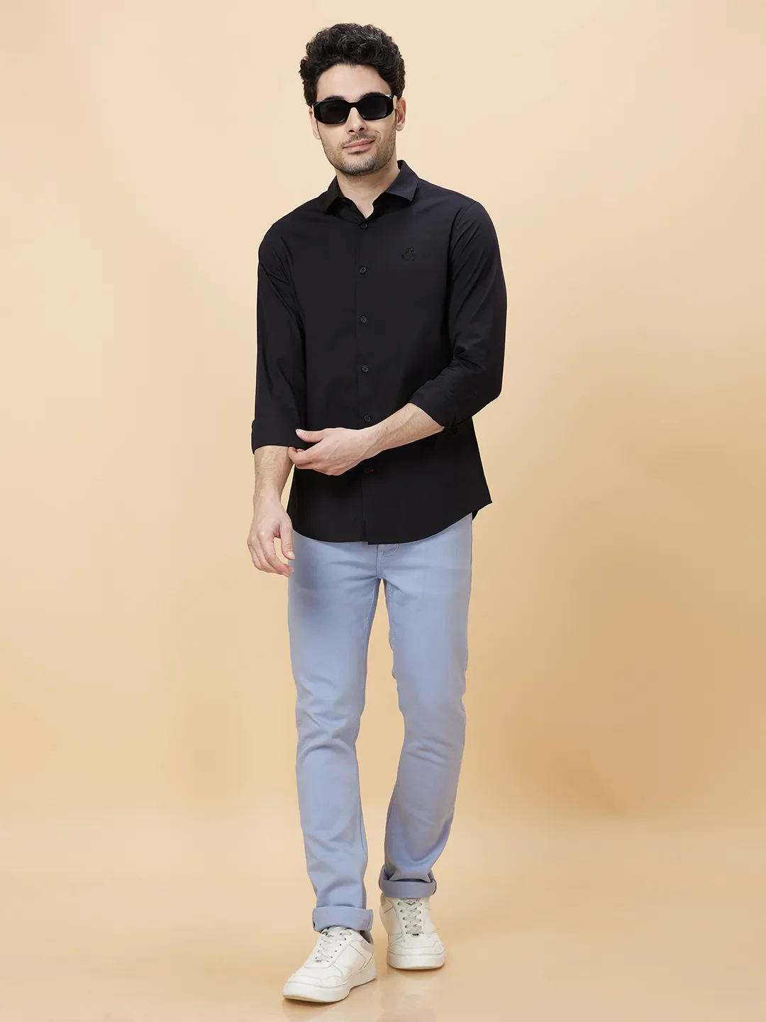 Black Slim Fit Regular Collar Men's Shirt by Being Human Clothing - Image 6