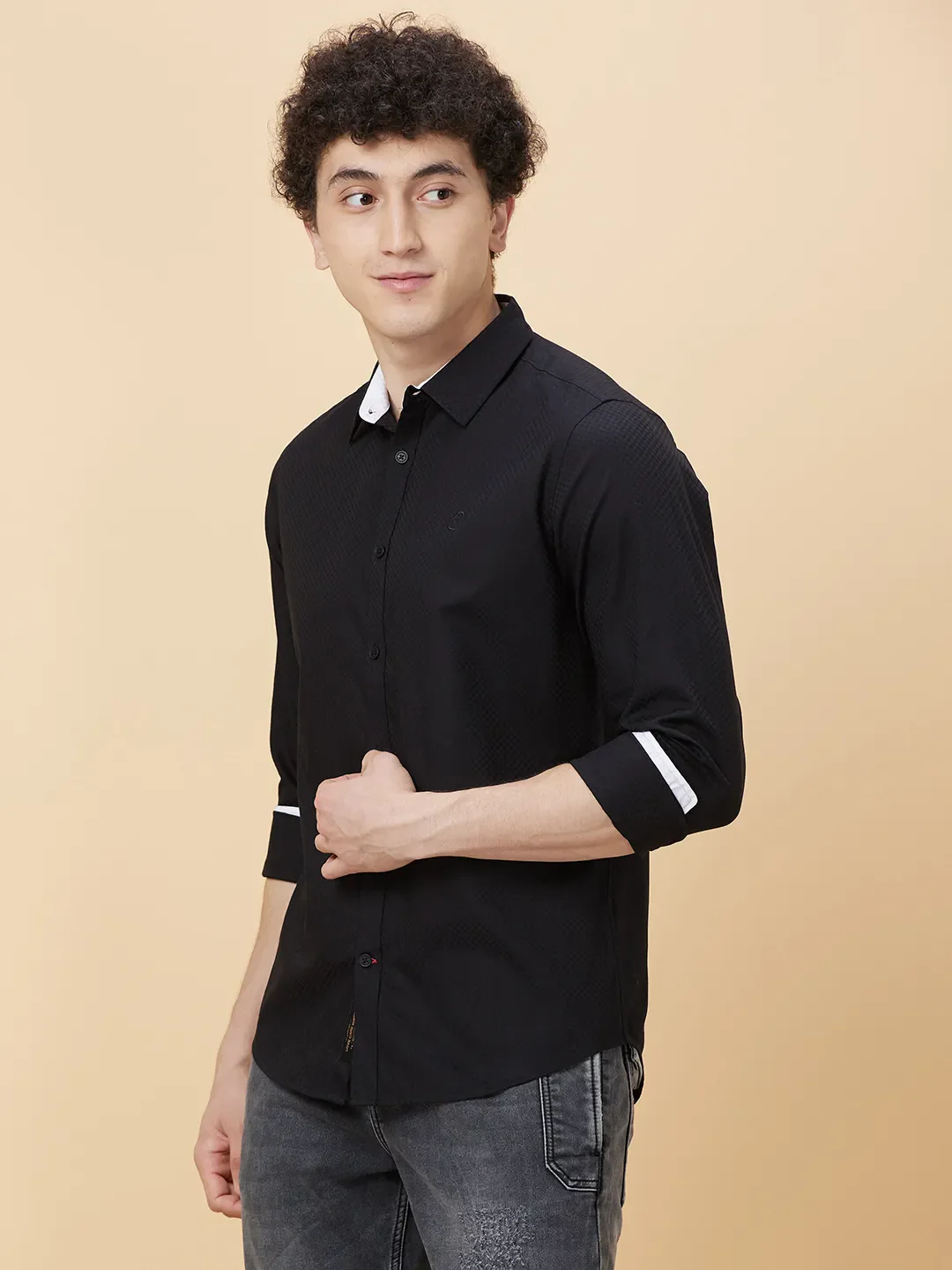 Black Slim Fit Regular Collar Men's Shirt by Being Human Clothing - Image 3