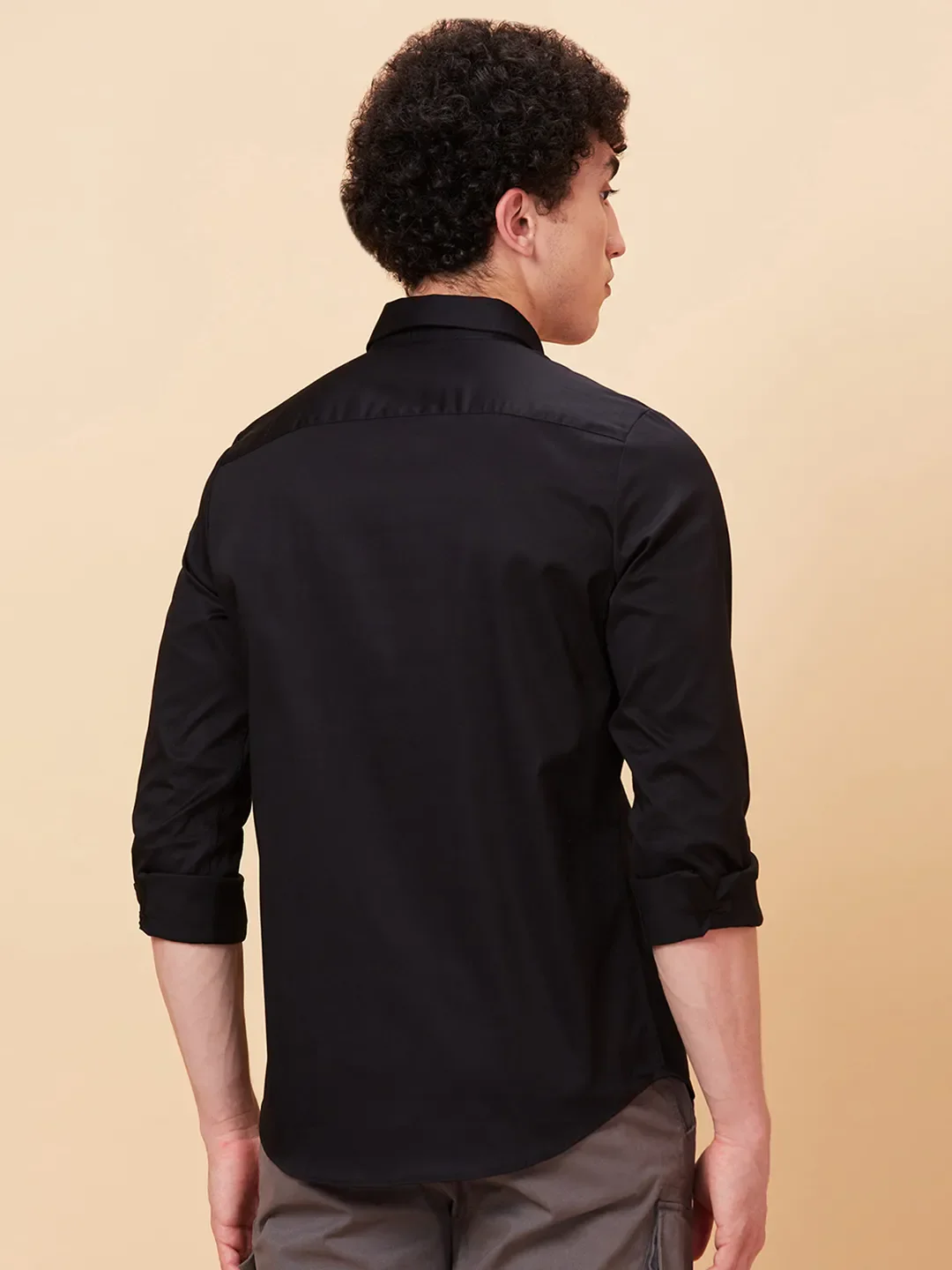 Black Slim Fit Regular Collar Men's Shirt by Being Human Clothing - Image 3