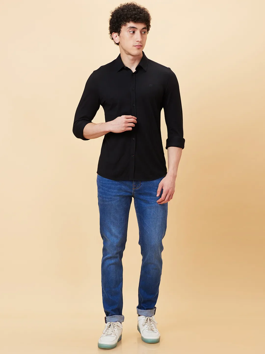 Black Slim Fit Regular Collar Men's Shirt by Being Human Clothing - Image 2