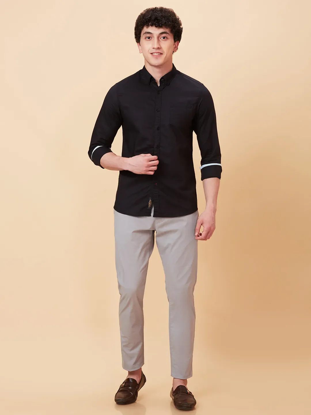 Black Slim Straight Fit Regular Collar Long Sleeves Men's Shirt by Being Human Clothing - Image 2