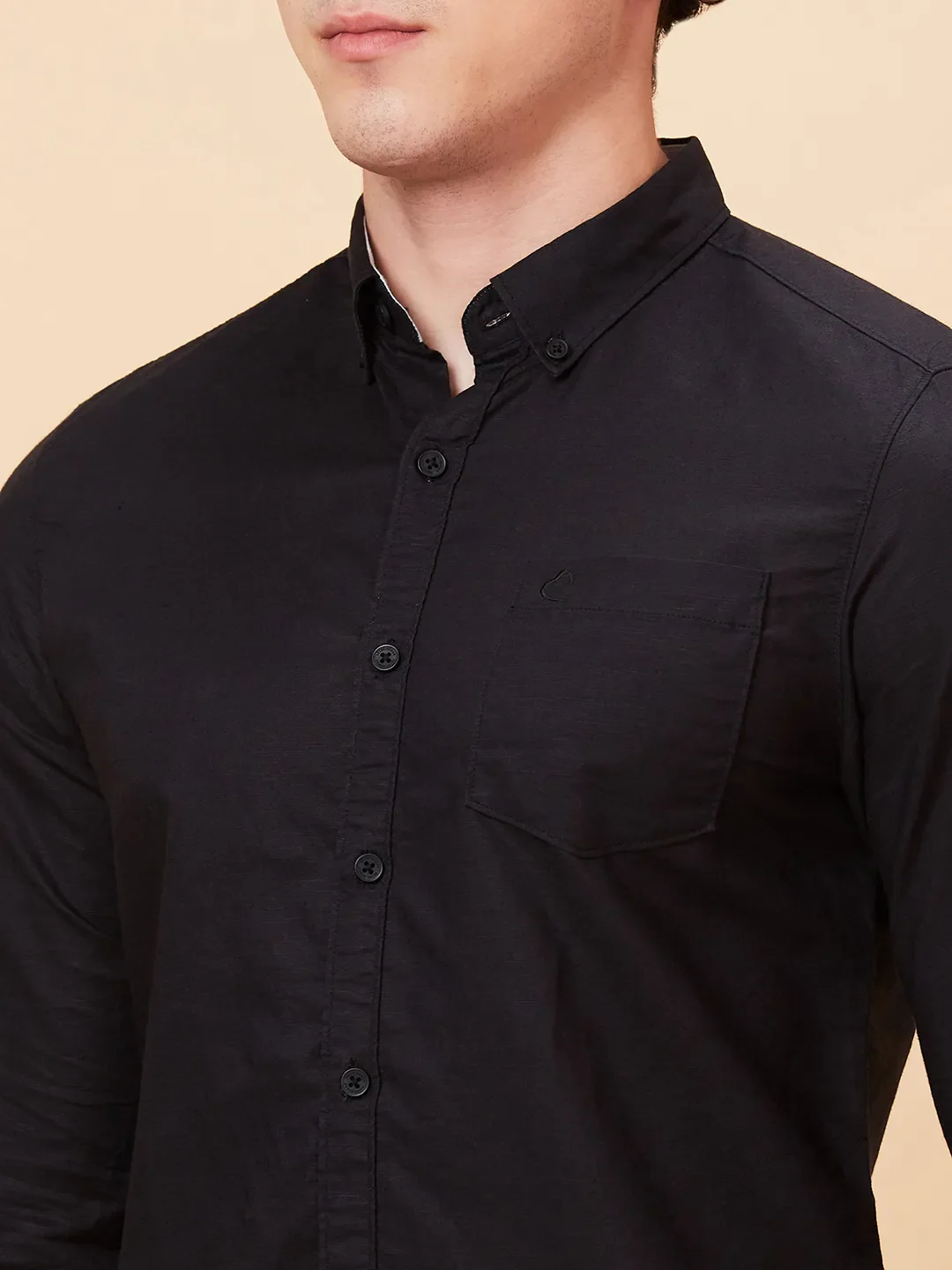 Black Slim Straight Fit Regular Collar Long Sleeves Men's Shirt by Being Human Clothing - Image 5