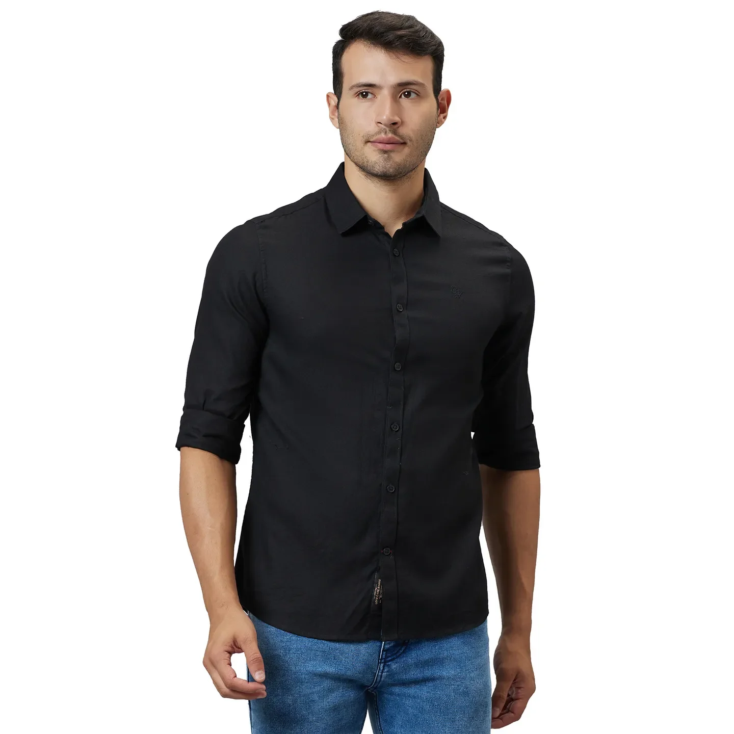 Black Slim Straight Fit Regular Collar Long Sleeves Men's Shirt by Being Human Clothing