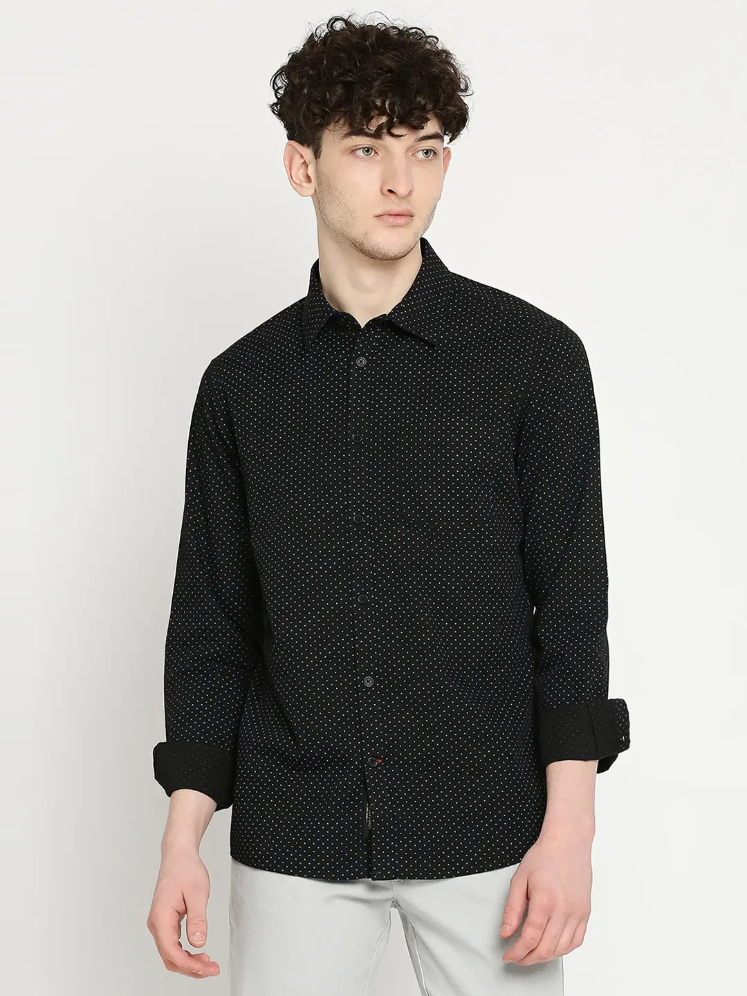 Black Slim Straight Fit Regular Collar Long Sleeves Men's Shirt by Being Human Clothing