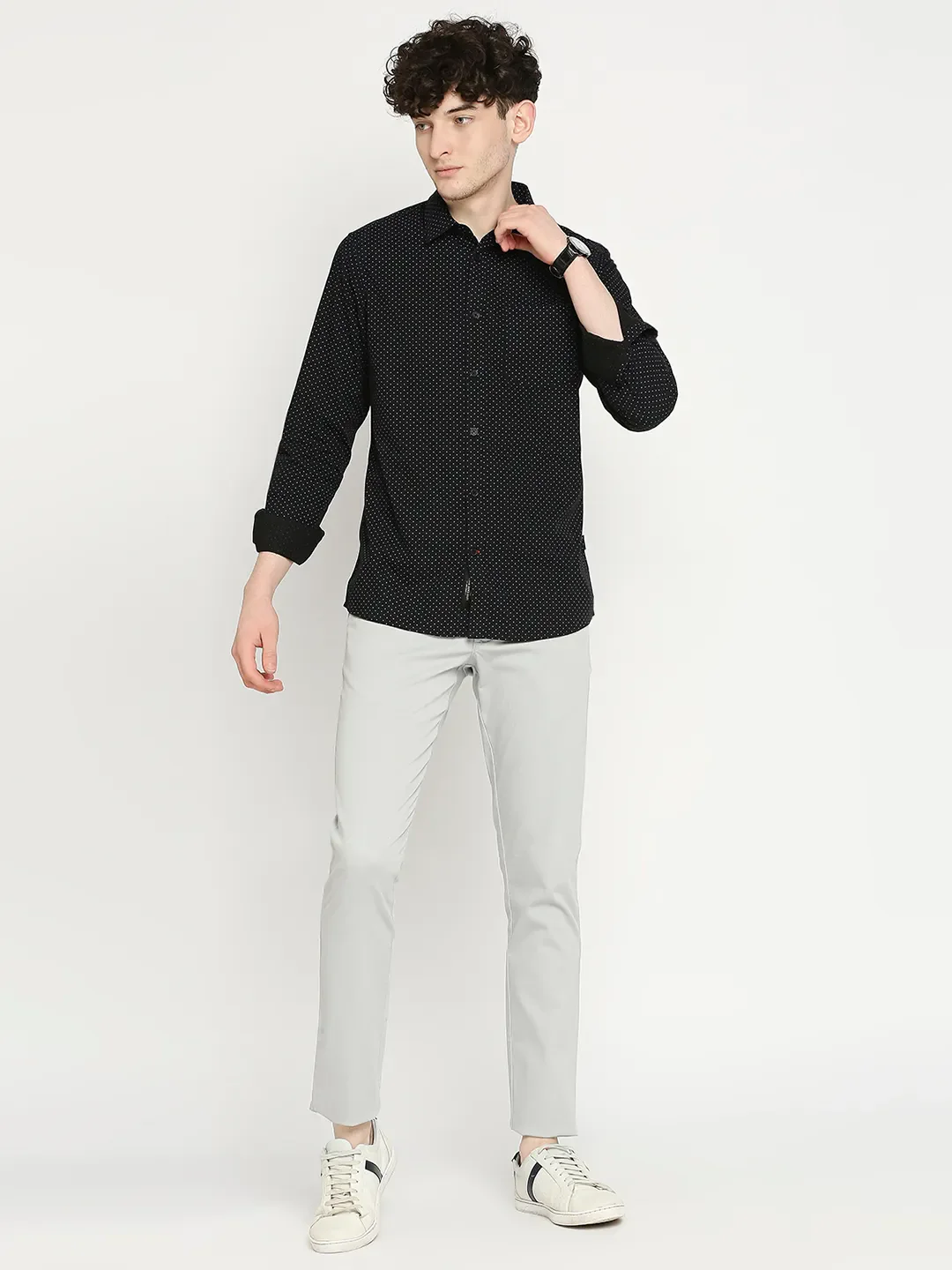 Black Slim Straight Fit Regular Collar Long Sleeves Men's Shirt by Being Human Clothing - Image 6