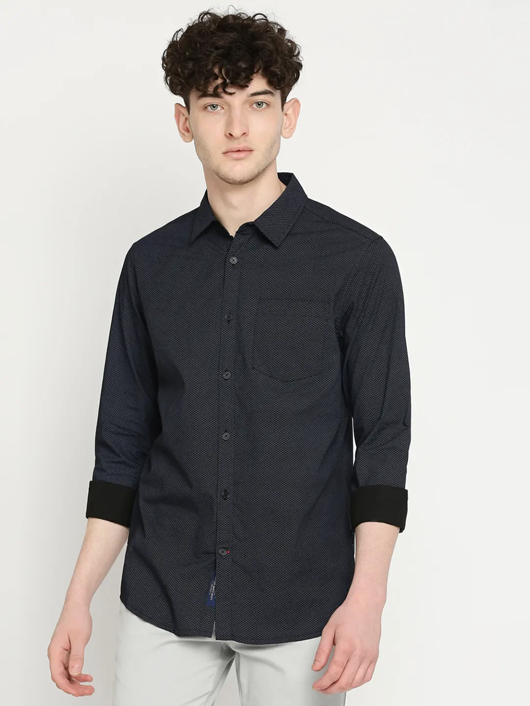 Black Slim Straight Fit Regular Collar Long Sleeves Men's Shirt by Being Human Clothing