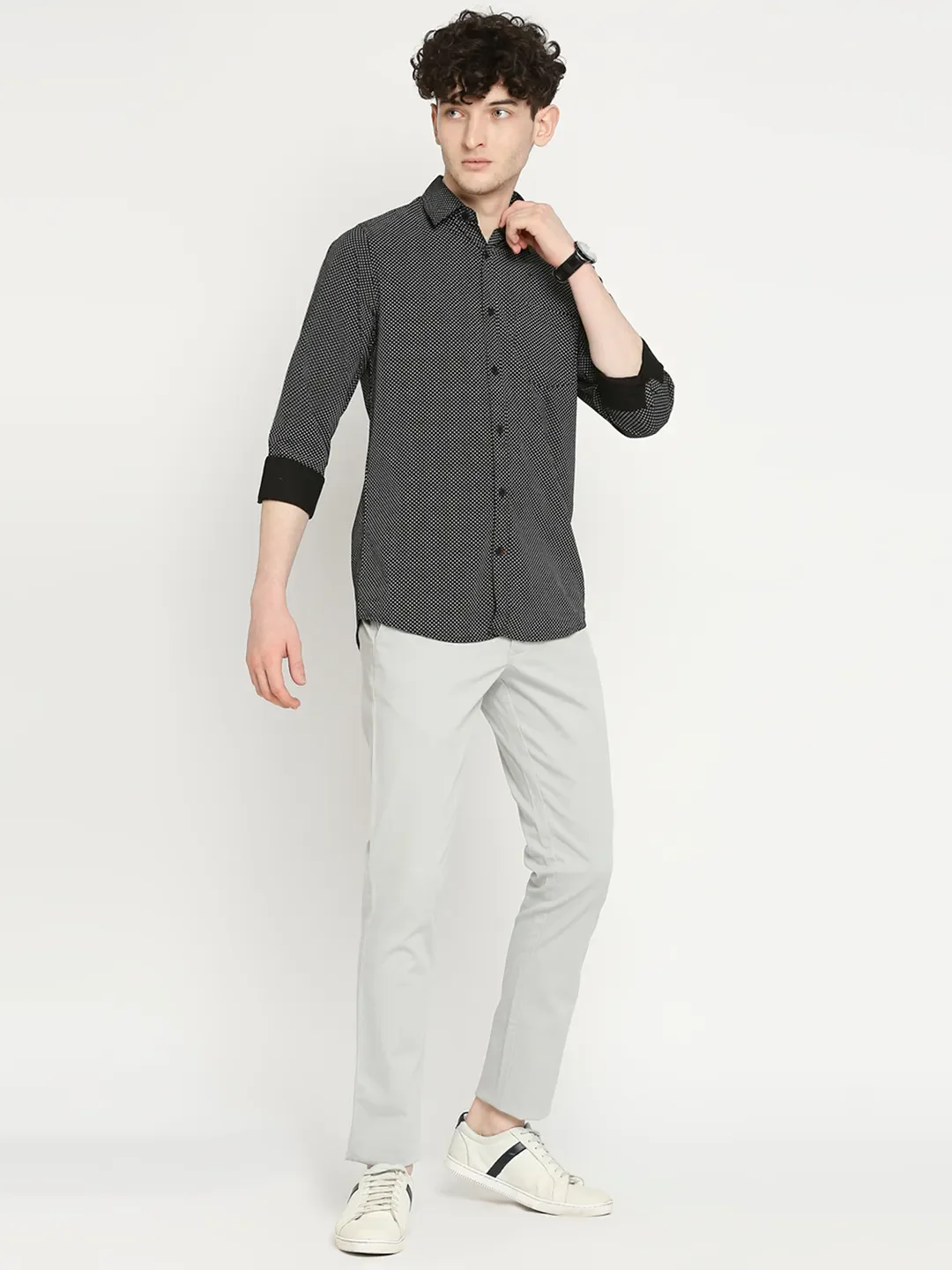 Black Slim Straight Fit Regular Collar Long Sleeves Men's Shirt by Being Human Clothing - Image 6
