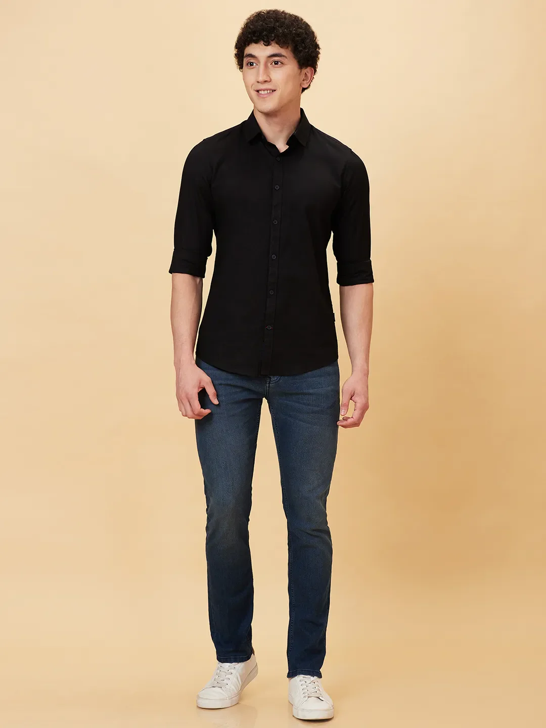 Black Slim Straight Fit Regular Collar Long Sleeves Men's Shirt by Being Human Clothing - Image 2