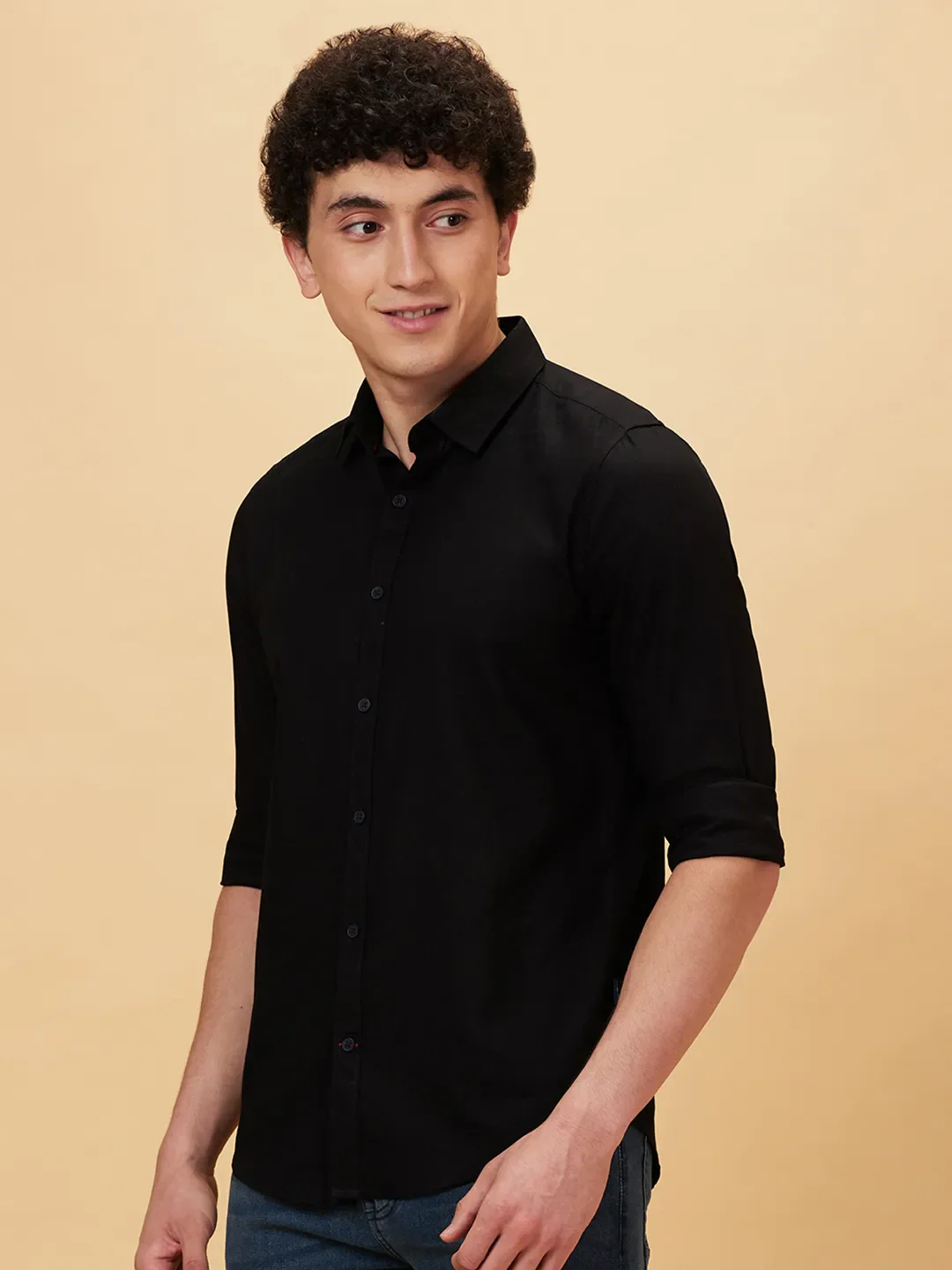 Black Slim Straight Fit Regular Collar Long Sleeves Men's Shirt by Being Human Clothing - Image 4
