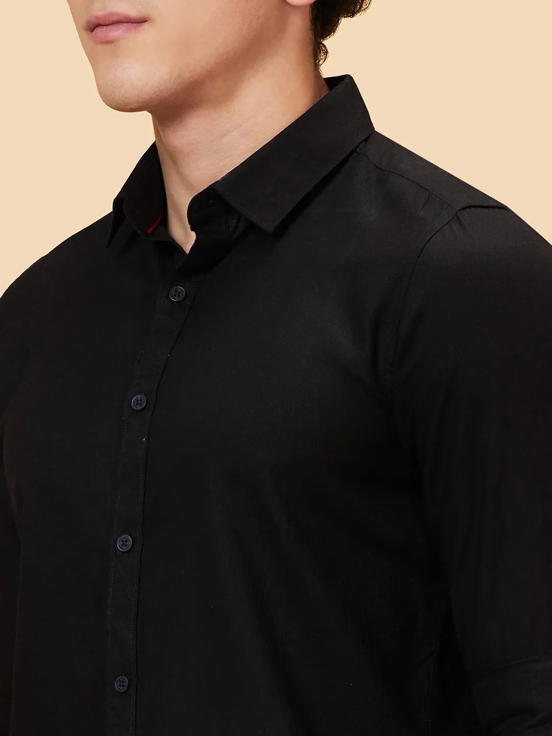 Black Slim Straight Fit Regular Collar Long Sleeves Men's Shirt by Being Human Clothing - Image 5