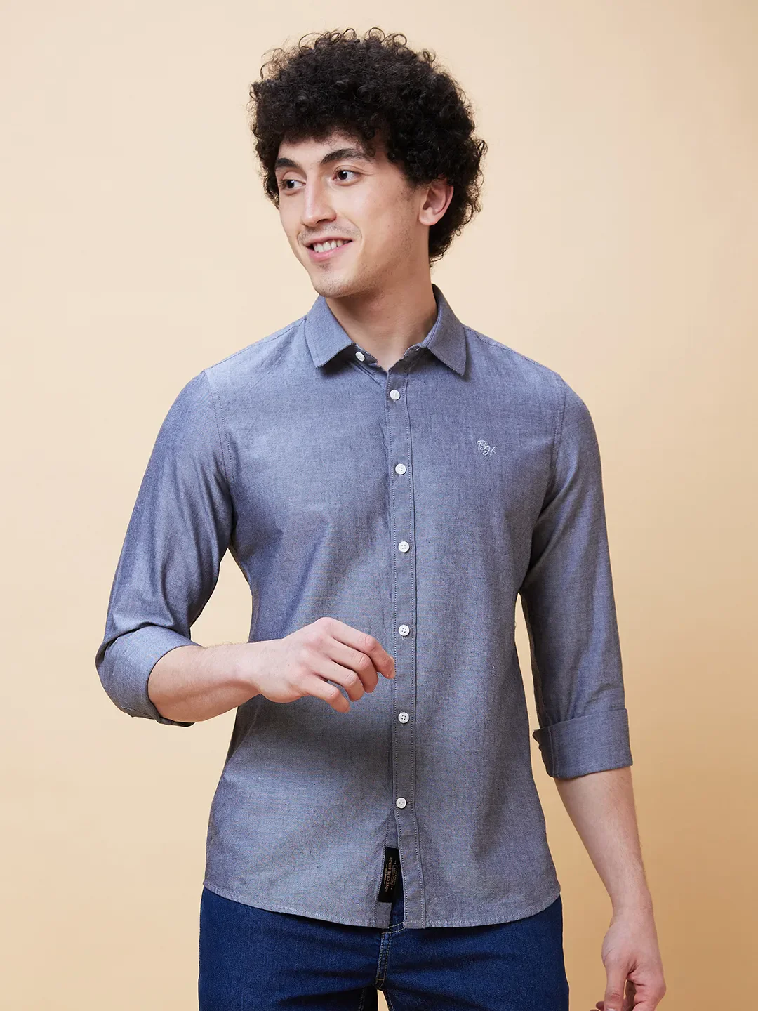 Black Slim Fit Regular Collar Men's Shirt by Being Human Clothing