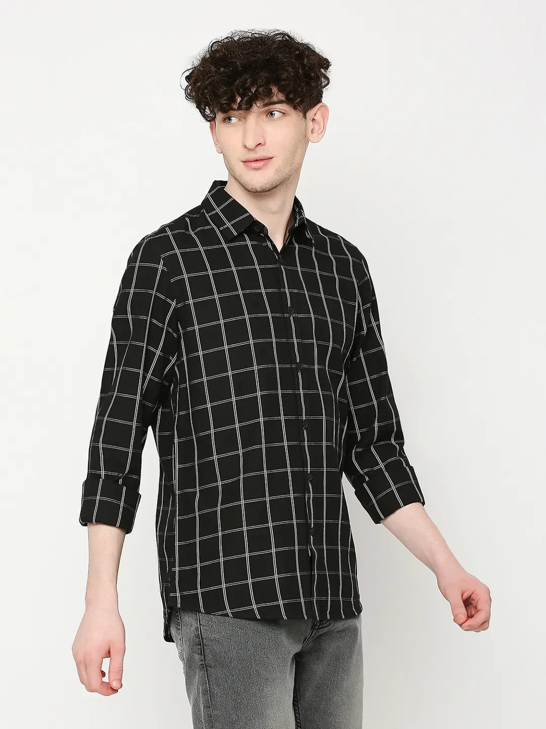 Black Slim Straight Fit Regular Collar Long Sleeves Men's Shirt by Being Human Clothing - Image 3