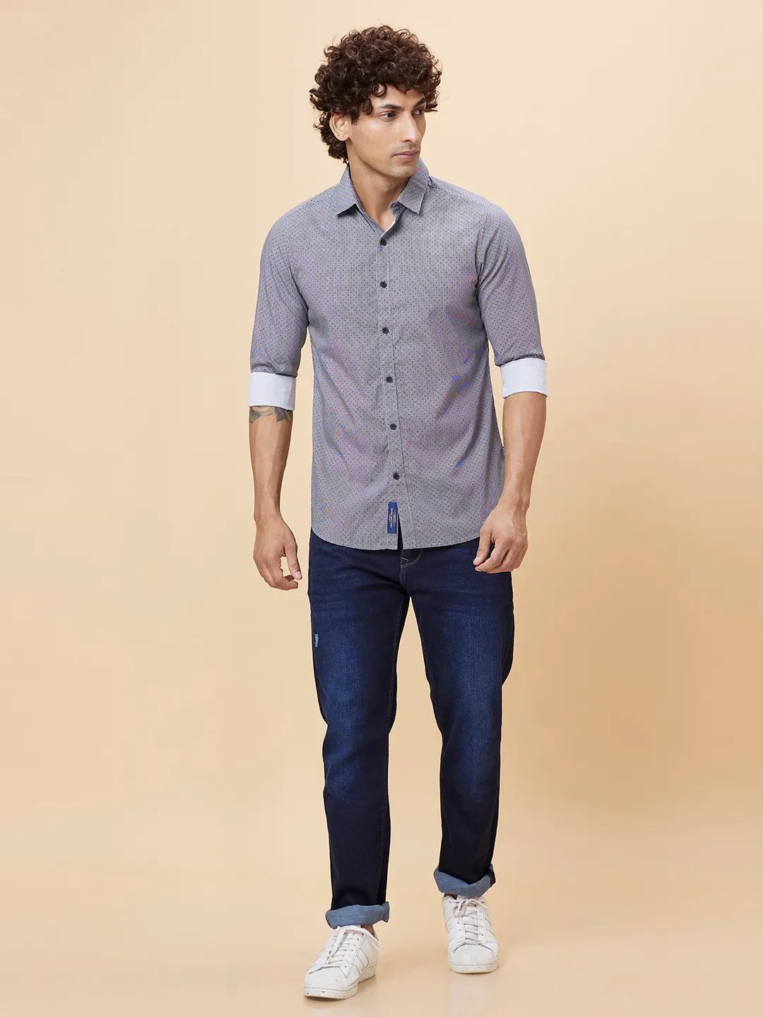 Black Slim Fit Regular Collar Men's Shirt by Being Human Clothing