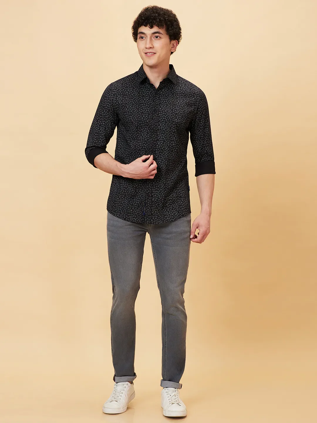 Black Slim Fit Regular Collar Men's Shirt by Being Human Clothing