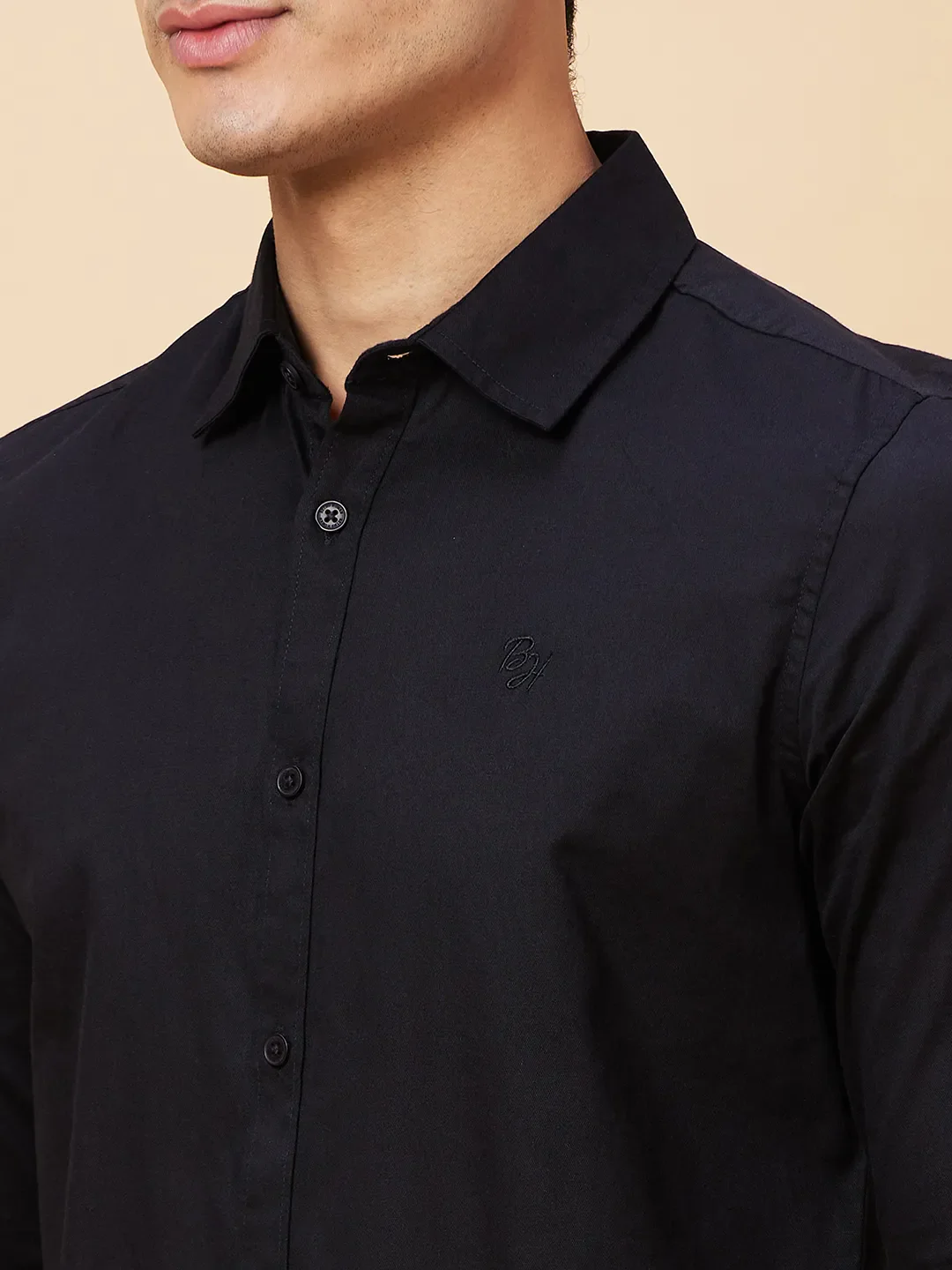 Black Slim Straight Fit Regular Collar Long Sleeves Men's Shirt by Being Human Clothing - Image 5