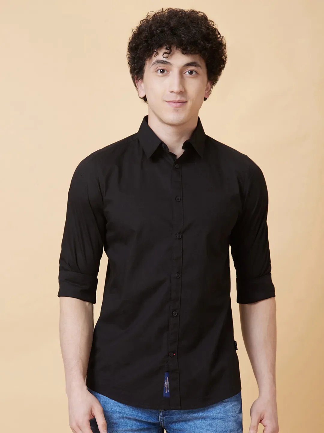 Black Slim Straight Fit Regular Collar Long Sleeves Men's Shirt by Being Human Clothing