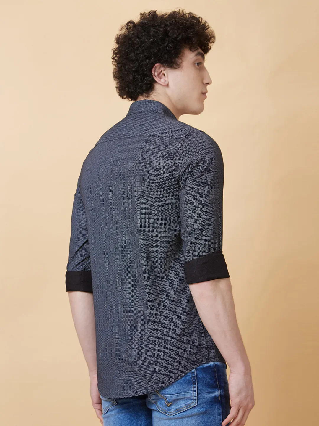 Black Slim Straight Fit Regular Collar Long Sleeves Men's Shirt by Being Human Clothing - Image 2