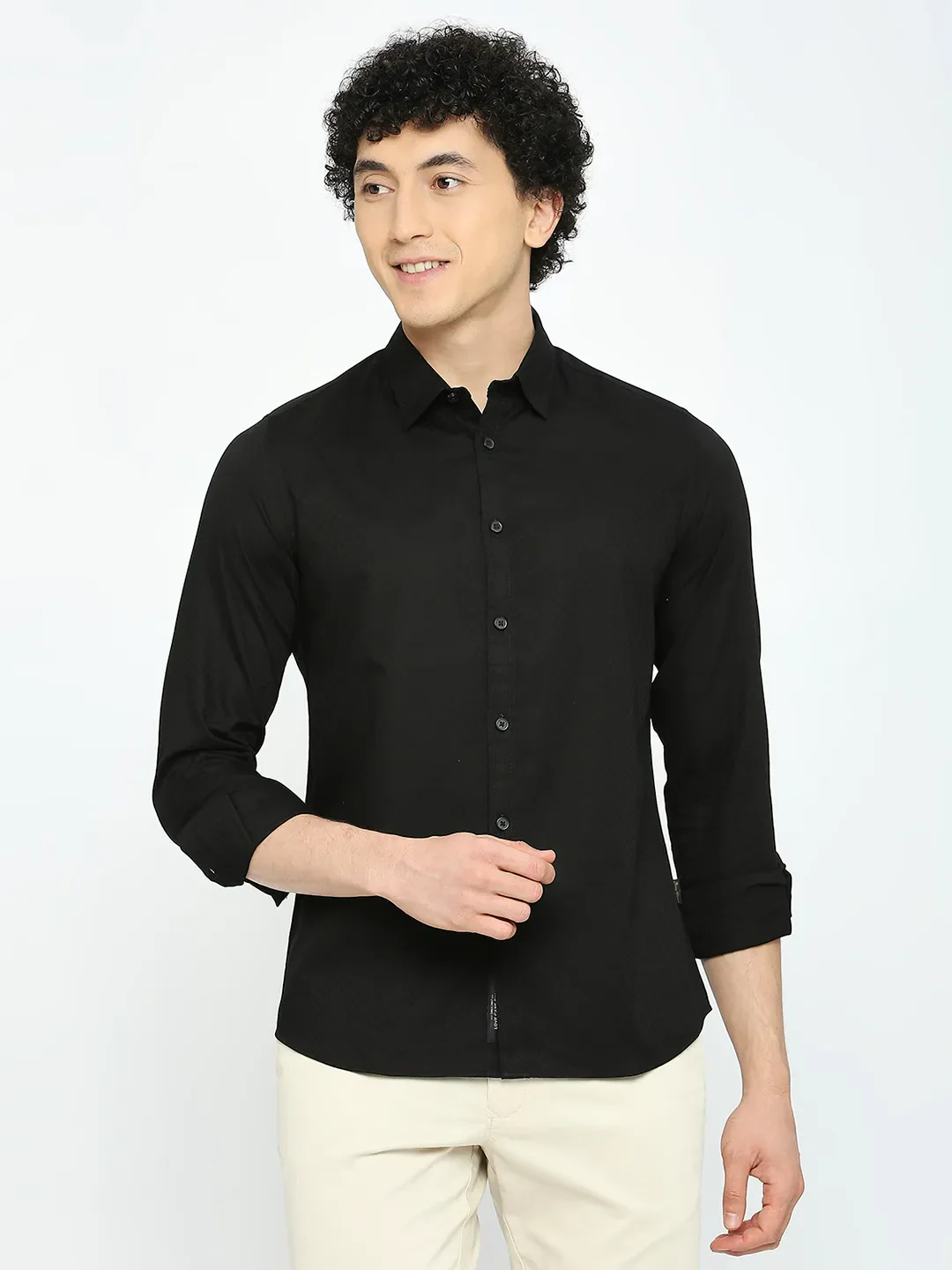 Black Slim Fit Regular Collar Men's Shirt by Being Human Clothing