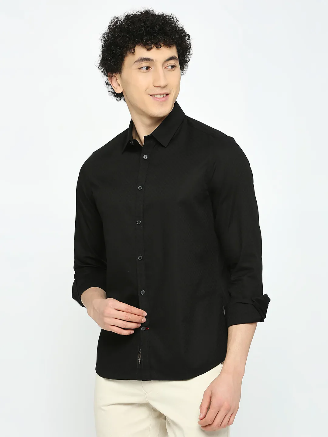 Black Slim Fit Regular Collar Men's Shirt by Being Human Clothing - Image 2