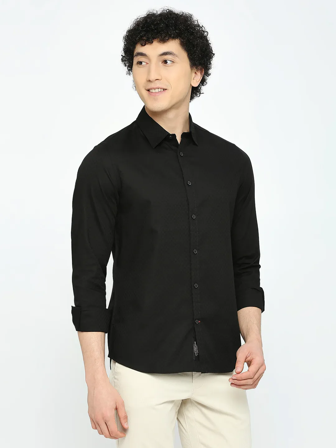 Black Slim Fit Regular Collar Men's Shirt by Being Human Clothing - Image 3