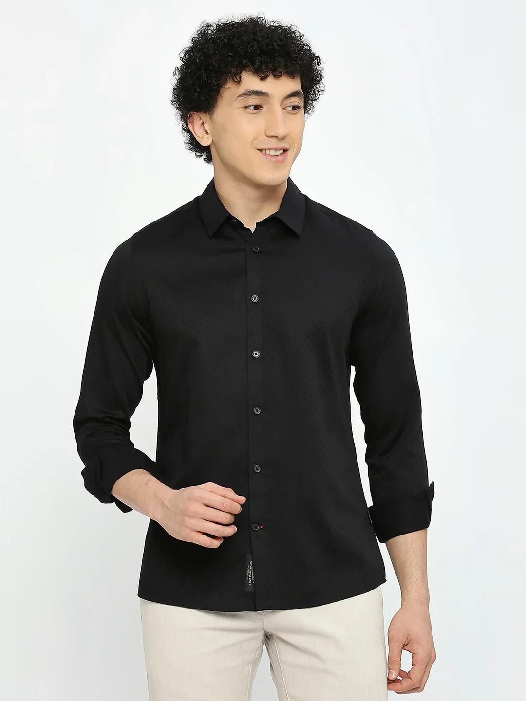 Black Slim Straight Fit Regular Collar Long Sleeves Men's Shirt by Being Human Clothing