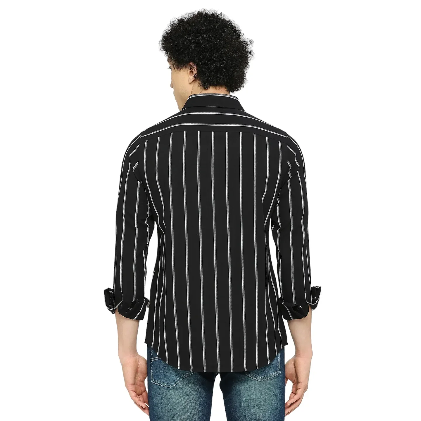 Black Slim Straight Fit Regular Collar Long Sleeves Men's Shirt by Being Human Clothing - Image 4
