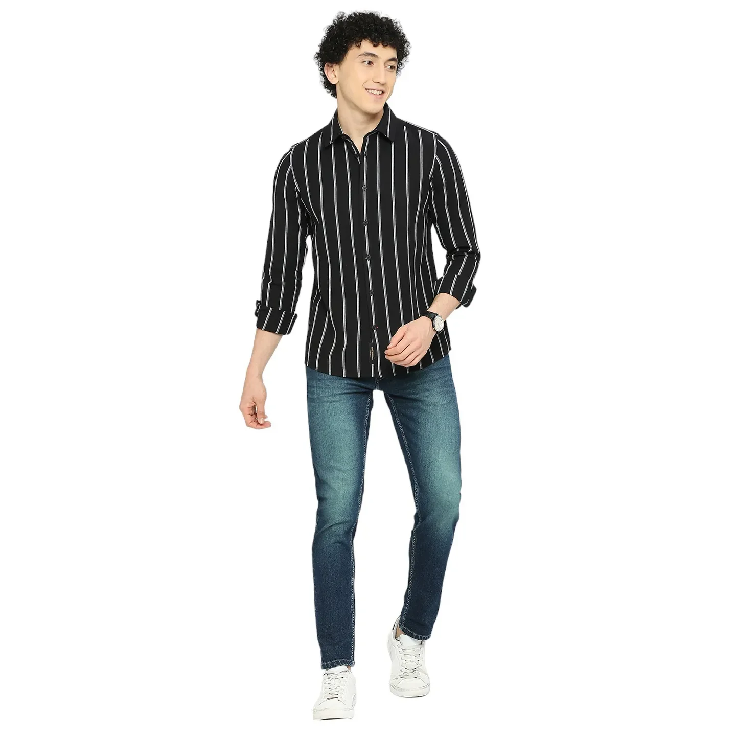 Black Slim Straight Fit Regular Collar Long Sleeves Men's Shirt by Being Human Clothing - Image 6