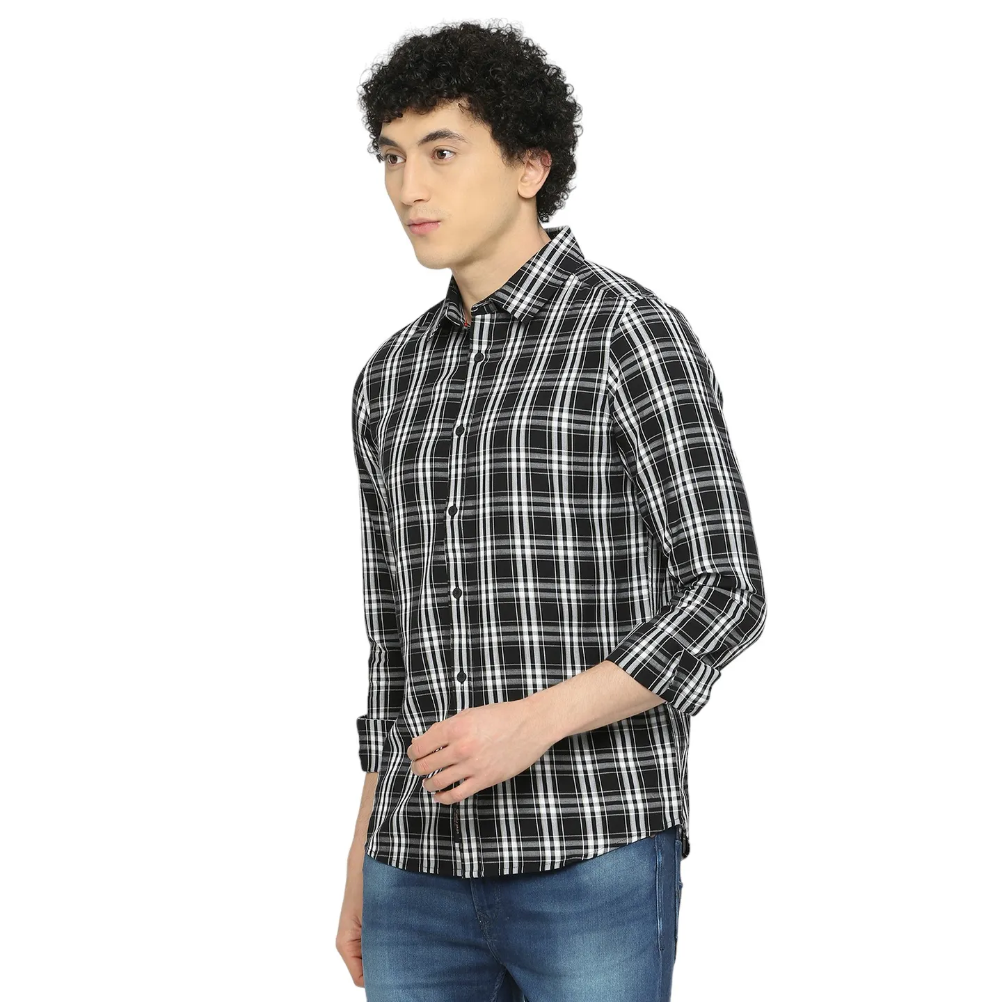 Black Slim Straight Fit Regular Collar Long Sleeves Men's Shirt by Being Human Clothing - Image 2