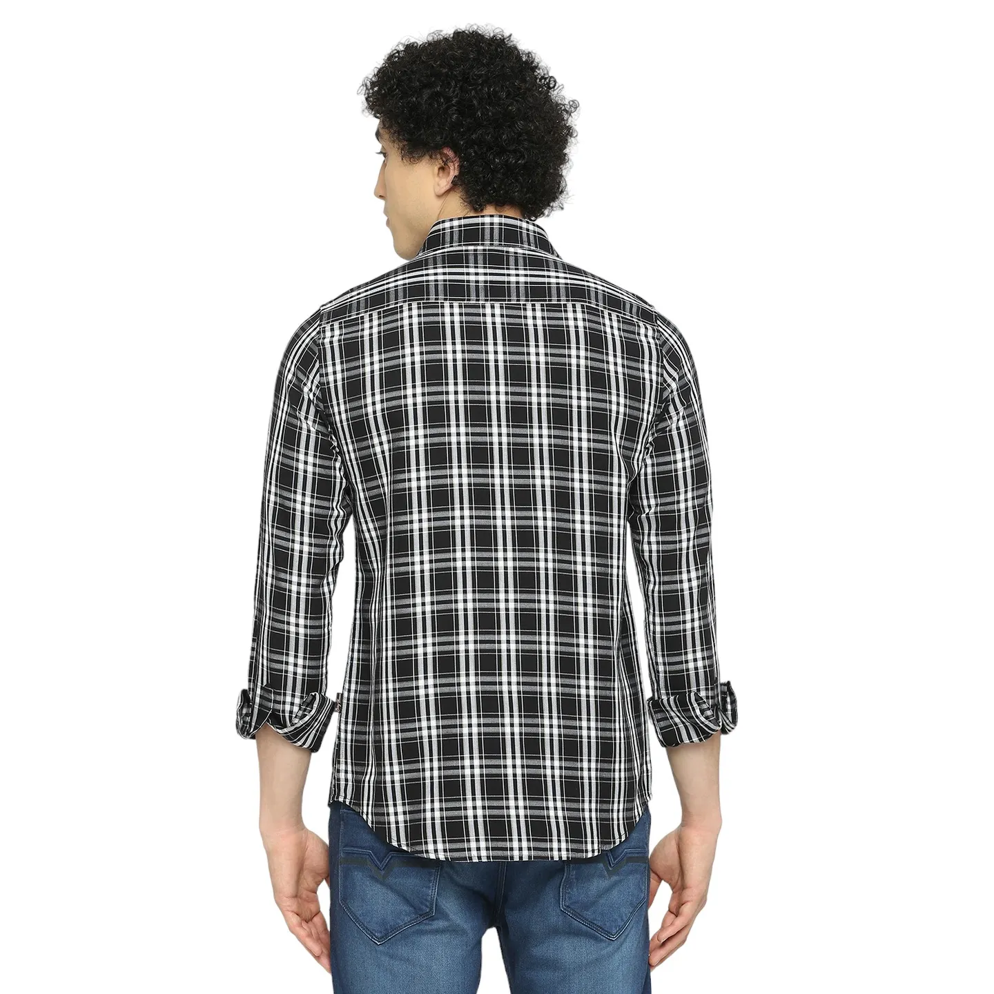 Black Slim Straight Fit Regular Collar Long Sleeves Men's Shirt by Being Human Clothing - Image 4