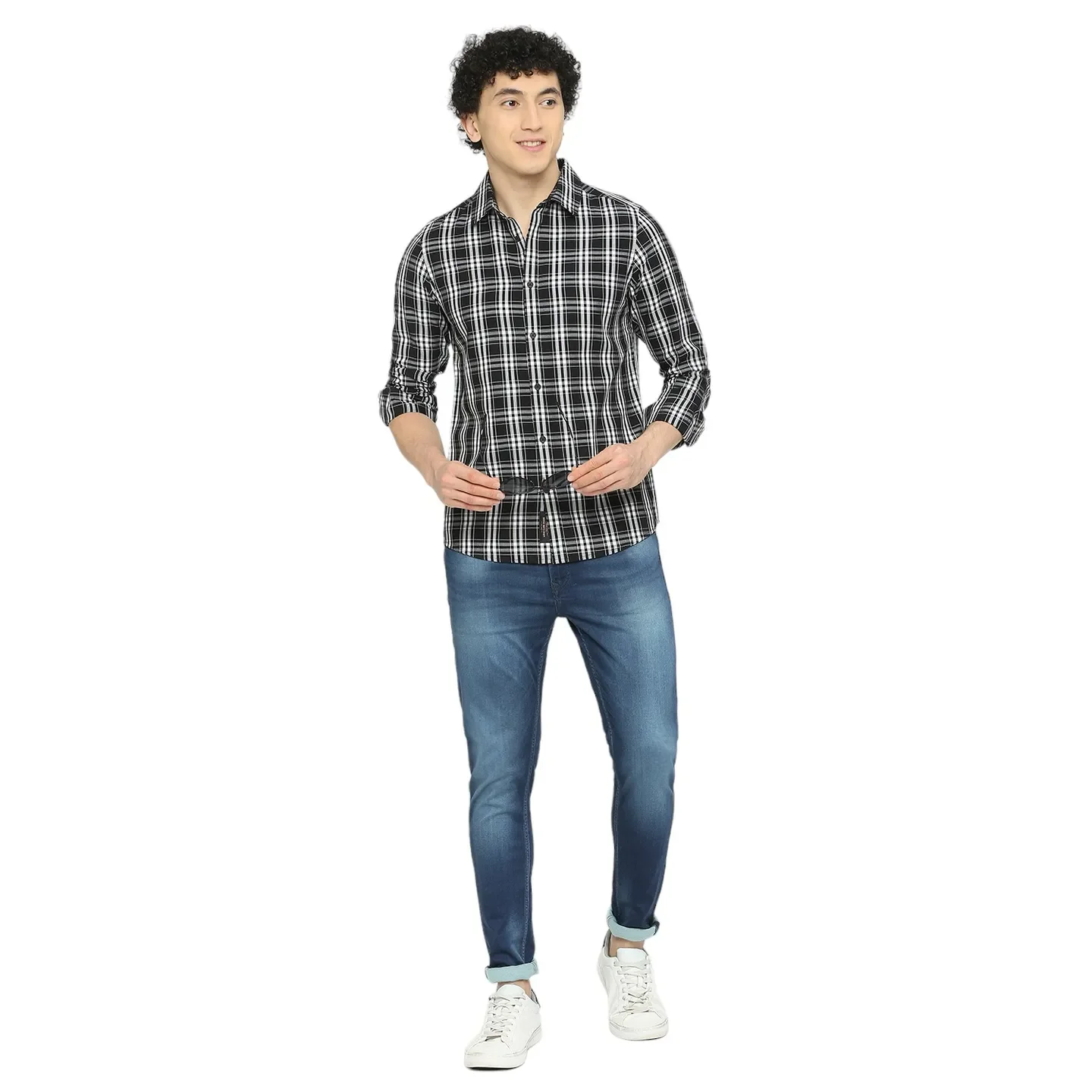 Black Slim Straight Fit Regular Collar Long Sleeves Men's Shirt by Being Human Clothing - Image 6