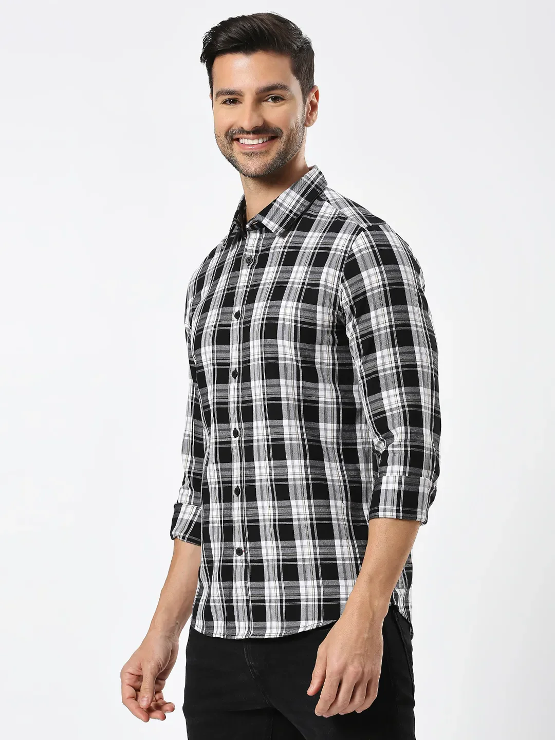 Black Slim Straight Fit Regular Collar Long Sleeves Men's Shirt by Being Human Clothing - Image 2