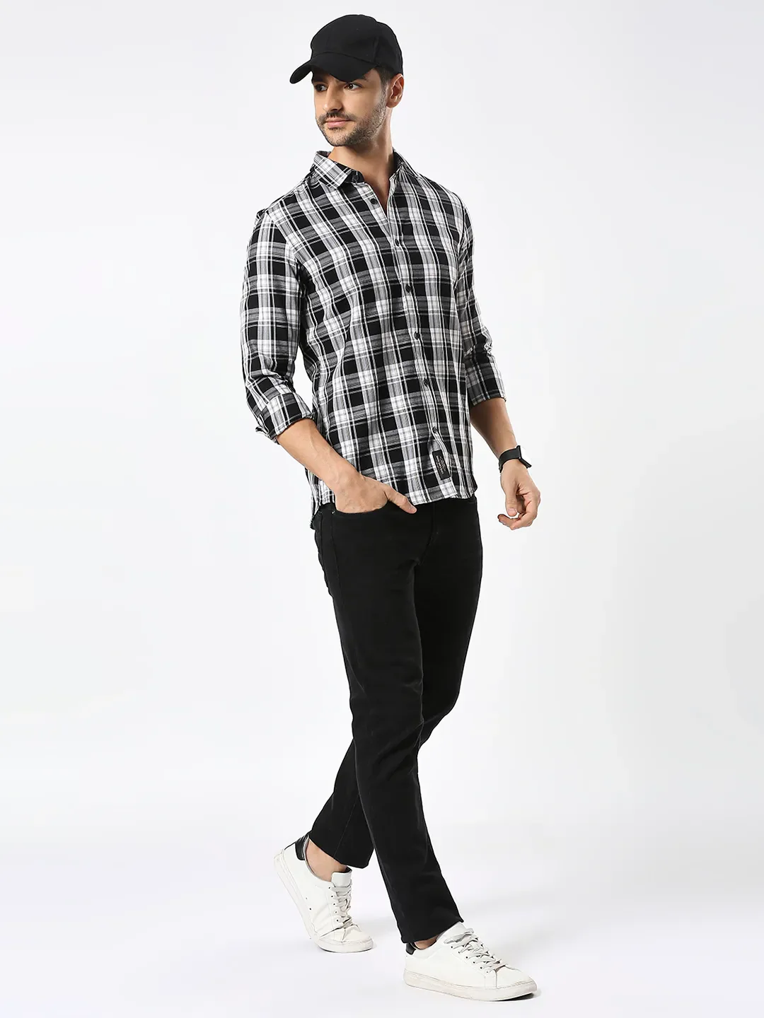 Black Slim Straight Fit Regular Collar Long Sleeves Men's Shirt by Being Human Clothing - Image 6