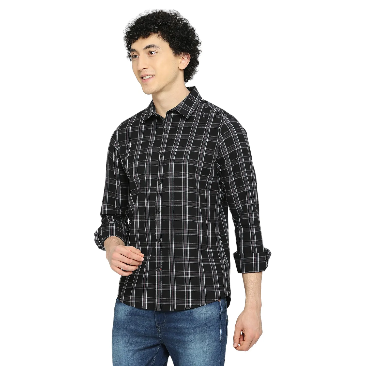 Black Slim Straight Fit Regular Collar Long Sleeves Men's Shirt by Being Human Clothing - Image 2