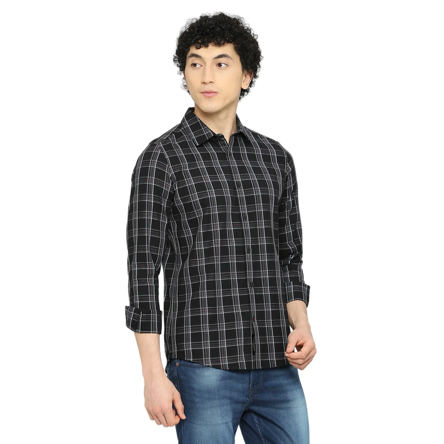 Black Slim Straight Fit Regular Collar Long Sleeves Men's Shirt by Being Human Clothing - Image 3
