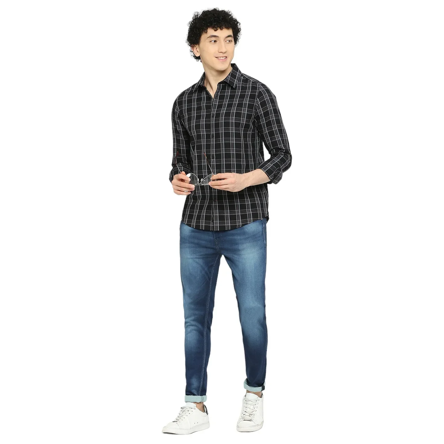 Black Slim Straight Fit Regular Collar Long Sleeves Men's Shirt by Being Human Clothing - Image 6