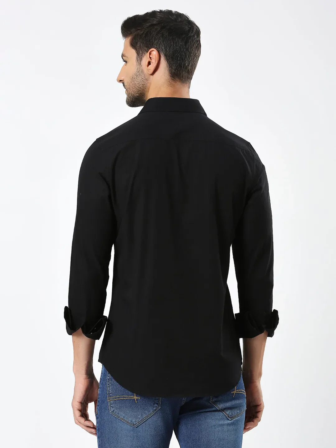 Black Slim Straight Fit Regular Collar Long Sleeves Men's Shirt by Being Human Clothing - Image 4
